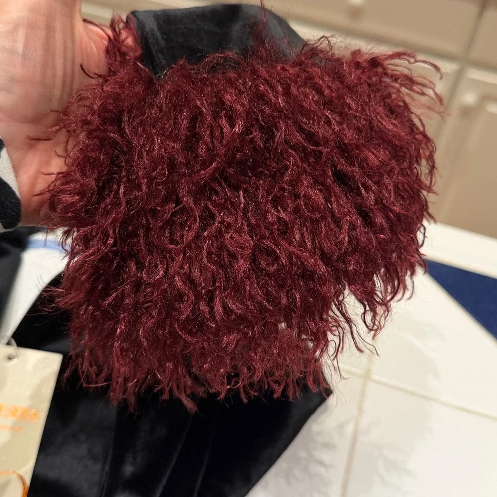 MODESEES velvet faux ostrich feather dress. - Picture 7 of 8